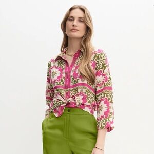 Women’s Old Money Melanie Lynne Pink & Green Resort Floral Button down Top sz 10